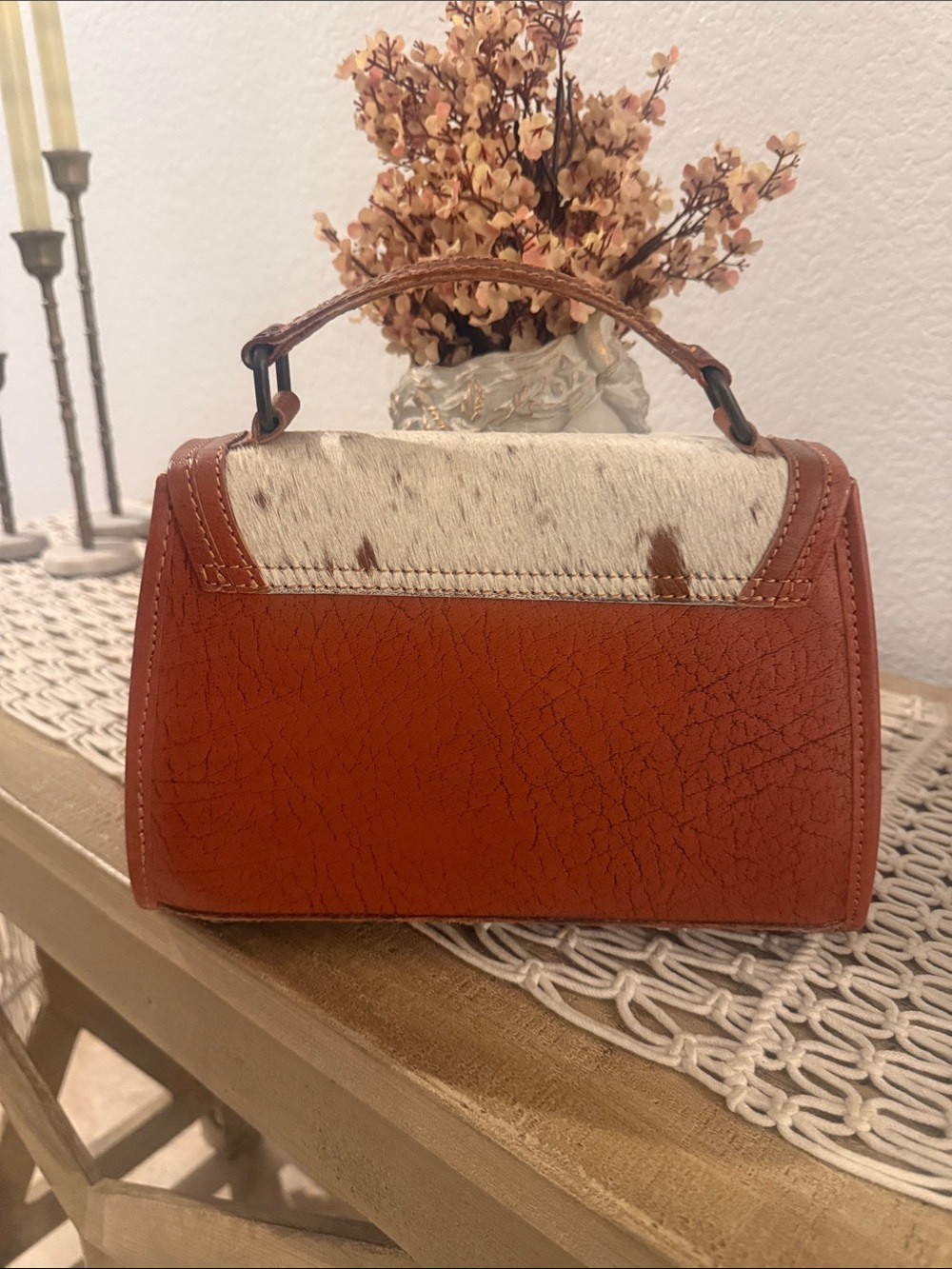 Rustic Luxe Cowhide Top Handle Crossbody Bag
Way - Picture 3 of 5